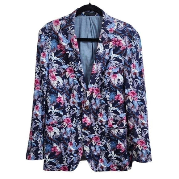 Tallia Men's Blue Slim-Fit Floral-Print Blazer Suit Jacket Sz 42R - Picture 3 of 14